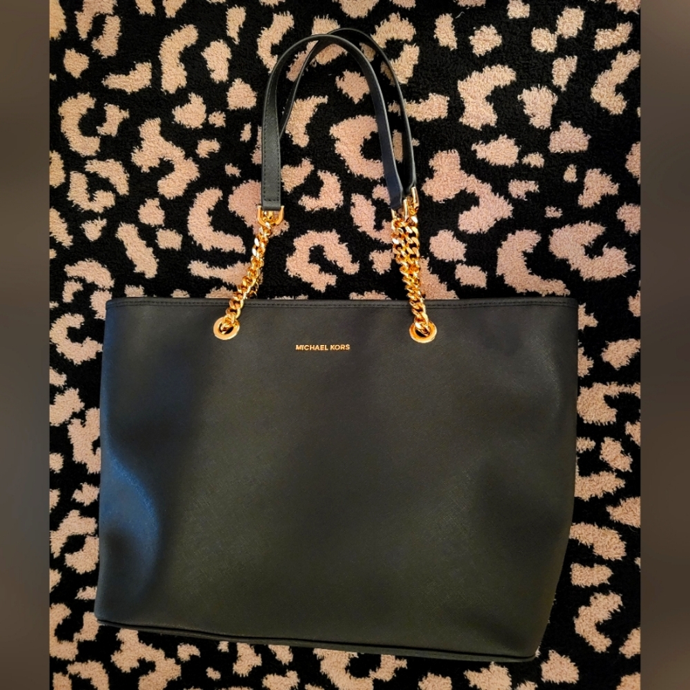 Vintage Michael Kors Brushed Leather Chain Handle Jet Set Travel Tote